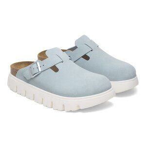 Birkenstock Shoes Papillio Boston Chunky Baby Blue Suede Leather Clogs